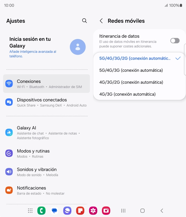 Pulsa el tipo de red deseado.