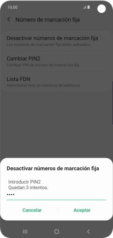 Introduce el código PIN2 y pulsa Aceptar.