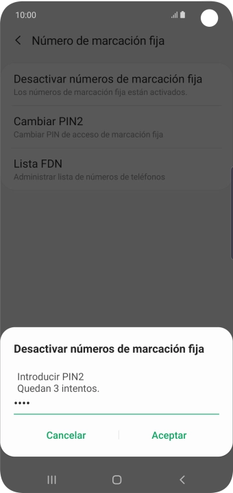 Introduce el código PIN2 y pulsa Aceptar.