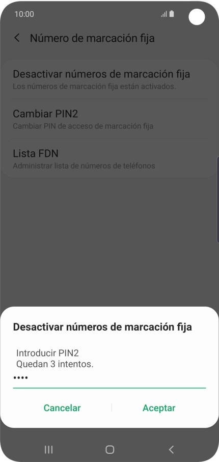 Introduce el código PIN2 y pulsa Aceptar.