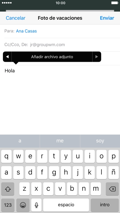 Pulsa Añadir archivo adjunto y sigue las indicaciones de la pantalla para adjuntar un documento.