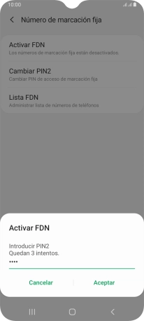 Introduce el código PIN2 y pulsa Aceptar.