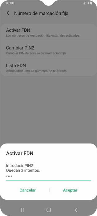 Introduce el código PIN2 y pulsa Aceptar.