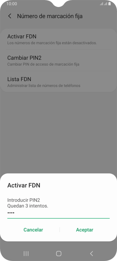 Introduce el código PIN2 y pulsa Aceptar.