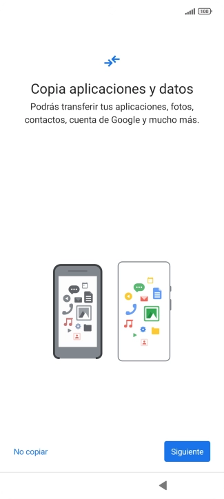 Puedes transferir el contenido de otro teléfono cuando activas tu teléfono por primera vez y cuando lo has restablecido. Cuando aparezca en la pantalla del teléfono esta imagen, ya está listo para la transmisión del contenido del otro teléfono.