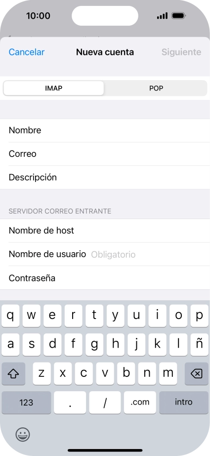 Pulsa Nombre de usuario e introduce el nombre de usuario de tu cuenta de correo electrónico.