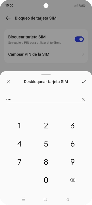 Introduce el código PIN y pulsa el icono de aceptar.
