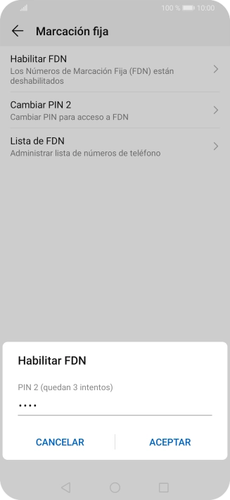 Introduce el código PIN2 y pulsa ACEPTAR.
