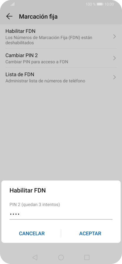 Introduce el código PIN2 y pulsa ACEPTAR.