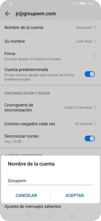 Introduce el nombre de la cuenta y pulsa ACEPTAR.
