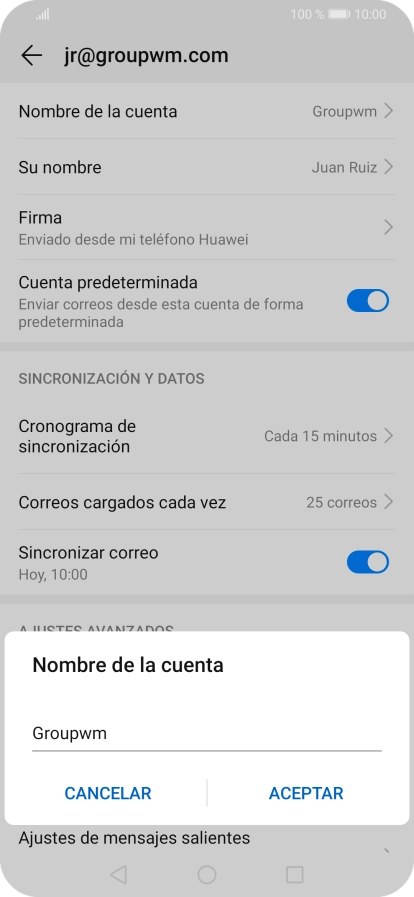 Introduce el nombre de la cuenta y pulsa ACEPTAR.