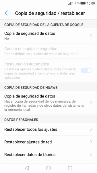 Pulsa Restablecer datos de fábrica.