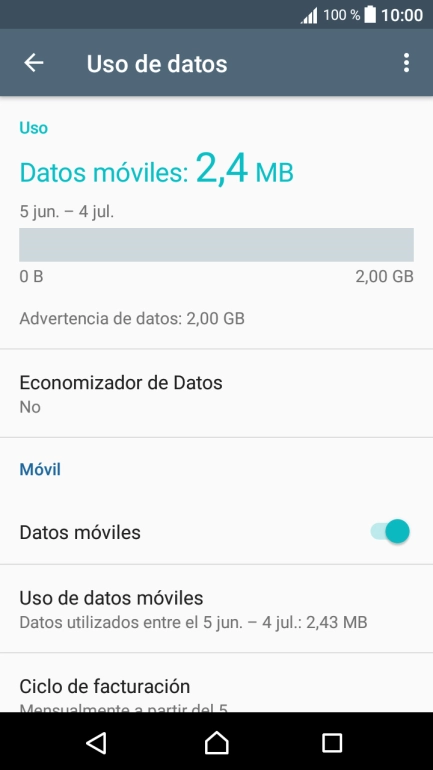 El consumo total de datos se visualiza ahora en la pantalla.
