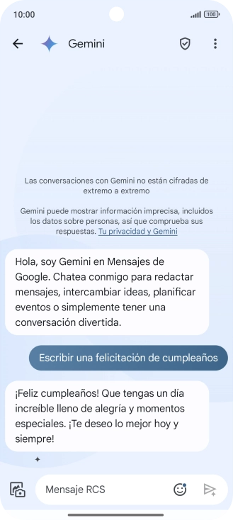 La propuesta de texto de Gemini se visualiza ahora en la pantalla.