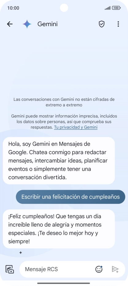 La propuesta de texto de Gemini se visualiza ahora en la pantalla.