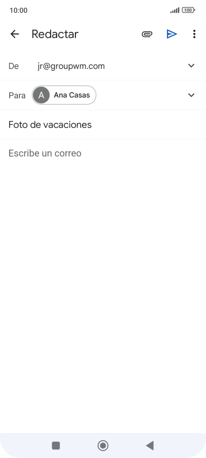 Pulsa en el campo de escritura  y escribe el texto del correo electrónico.