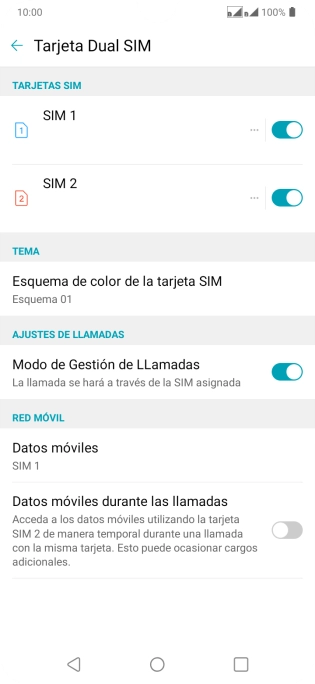 Pulsa el indicador junto a la tarjeta SIM deseada para activar o desactivar su uso.