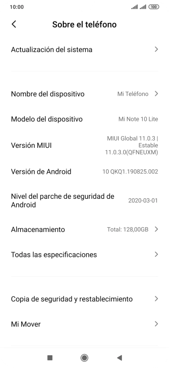 Pulsa Actualización del sistema. Si hay una versión de software nueva disponible, aparecerá ahora en la pantalla. Sigue las indicaciones de la pantalla para actualizar el software del teléfono.