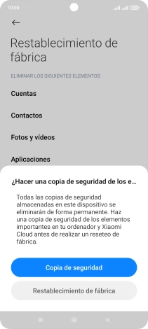 Pulsa Restablecimiento de fábrica.