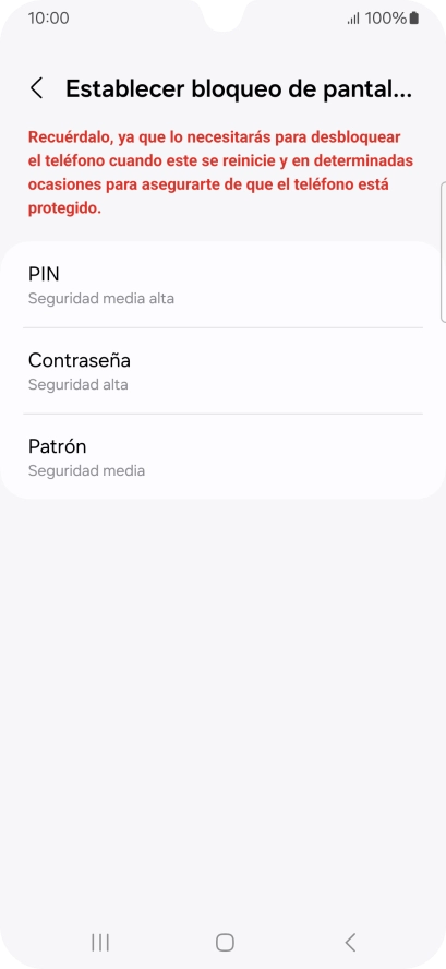 Pulsa el código de seguridad deseado y sigue las indicaciones de la pantalla para crear un código de seguridad del teléfono adicional.