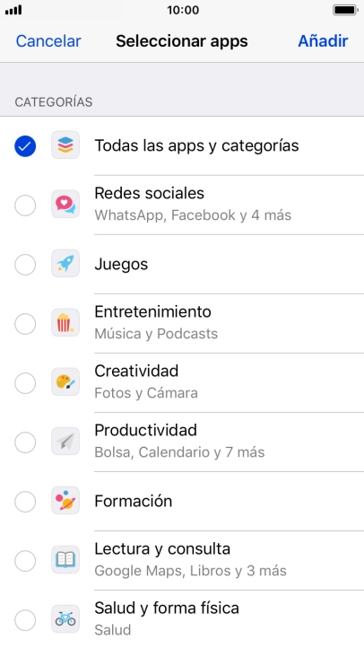 Selecciona las categorías deseadas.