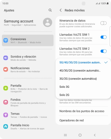 Pulsa el tipo de red deseado.