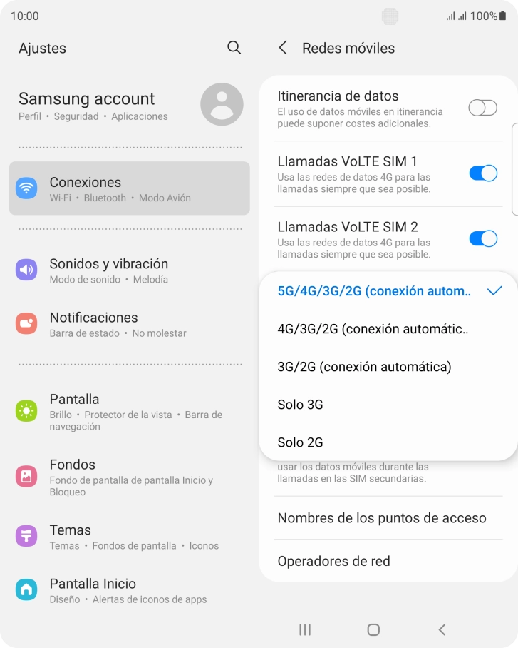 Pulsa el tipo de red deseado.