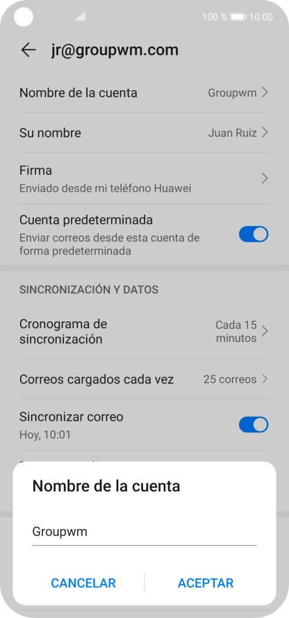 Introduce el nombre de la cuenta y pulsa ACEPTAR.
