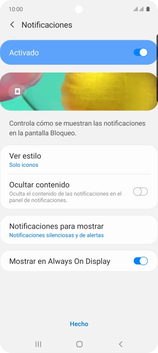 Pulsa  el indicador junto a los ajustes deseados para activarlos o desactivarlos.