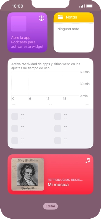 Pulsa el widget deseado hasta que aparezca un menú emergente en la pantalla.