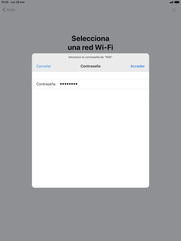 Introduce la contraseña de la red wifi y pulsa Acceder.