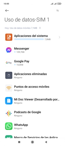 El consumo de datos por cada aplicación aparece bajo el nombre de la aplicación.