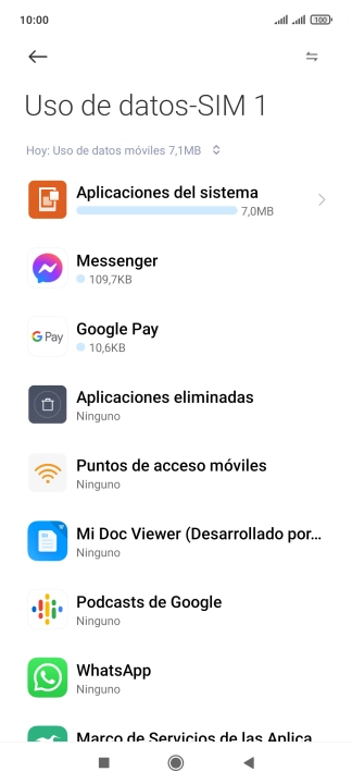 El consumo de datos por cada aplicación aparece bajo el nombre de la aplicación.