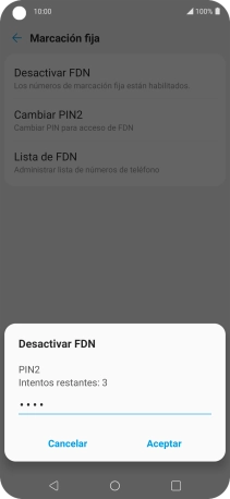Introduce el código PIN2 y pulsa Aceptar.