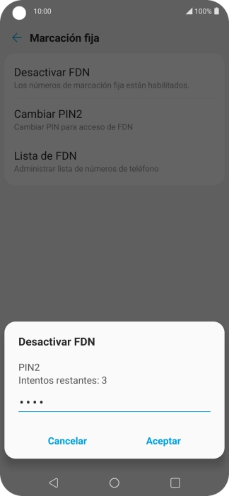 Introduce el código PIN2 y pulsa Aceptar.