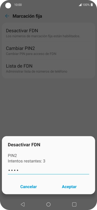Introduce el código PIN2 y pulsa Aceptar.