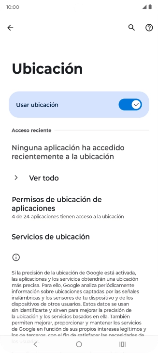 Pulsa Permisos de ubicación de aplicaciones.