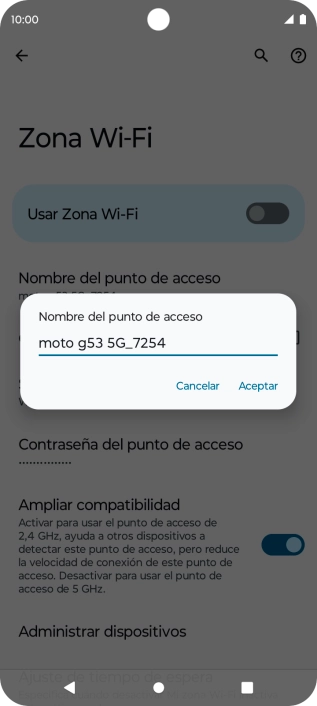 Introduce el nombre deseado de la conexión wifi y pulsa Aceptar.
