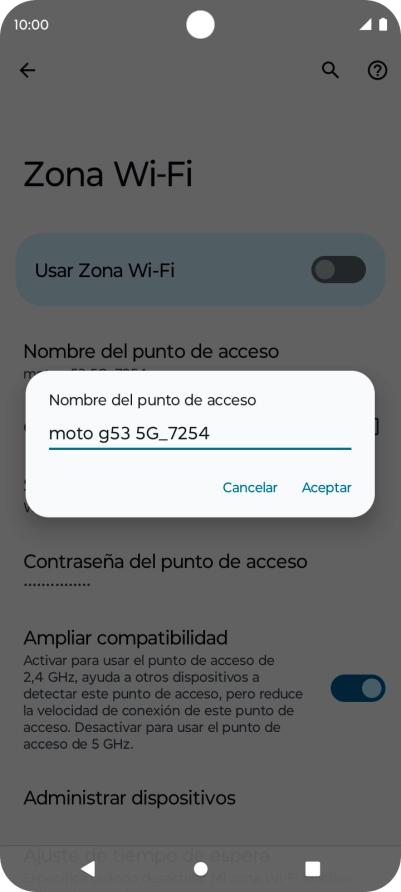 Introduce el nombre deseado de la conexión wifi y pulsa Aceptar.