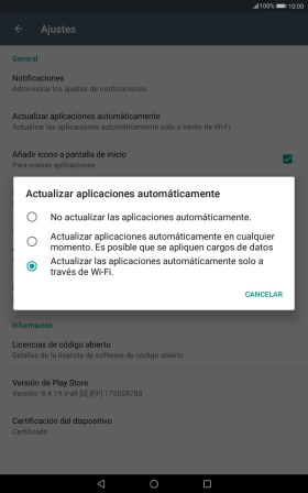Para desactivar la actualización automática de apps, pulsa No actualizar las aplicaciones automáticamente..