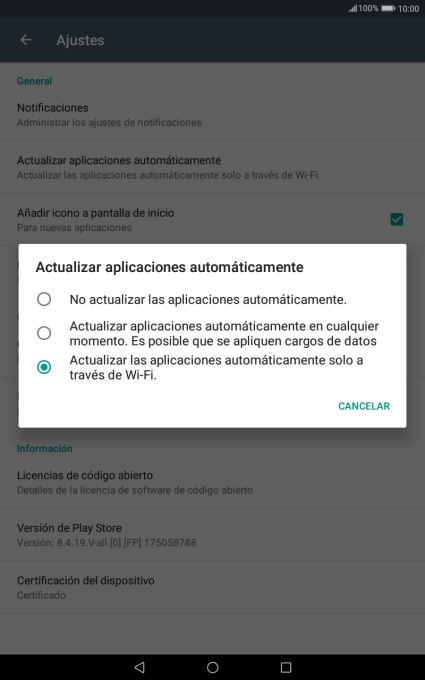 Para desactivar la actualización automática de apps, pulsa No actualizar las aplicaciones automáticamente..
