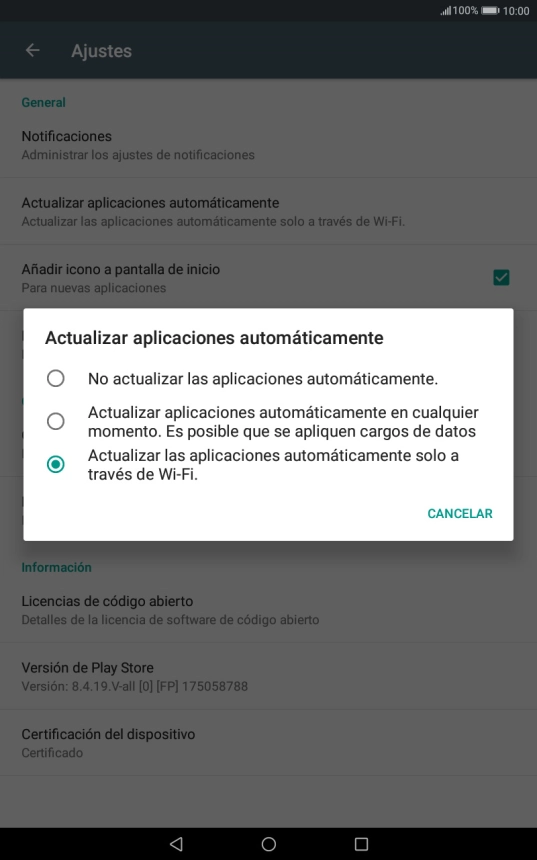 Para desactivar la actualización automática de apps, pulsa No actualizar las aplicaciones automáticamente..