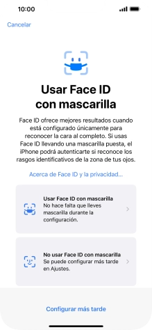 Pulsa Configurar más tarde. Si no has añadido anteriormente un código de seguridad, tendrás que introducir un código de libre elección dos veces consecutivas.