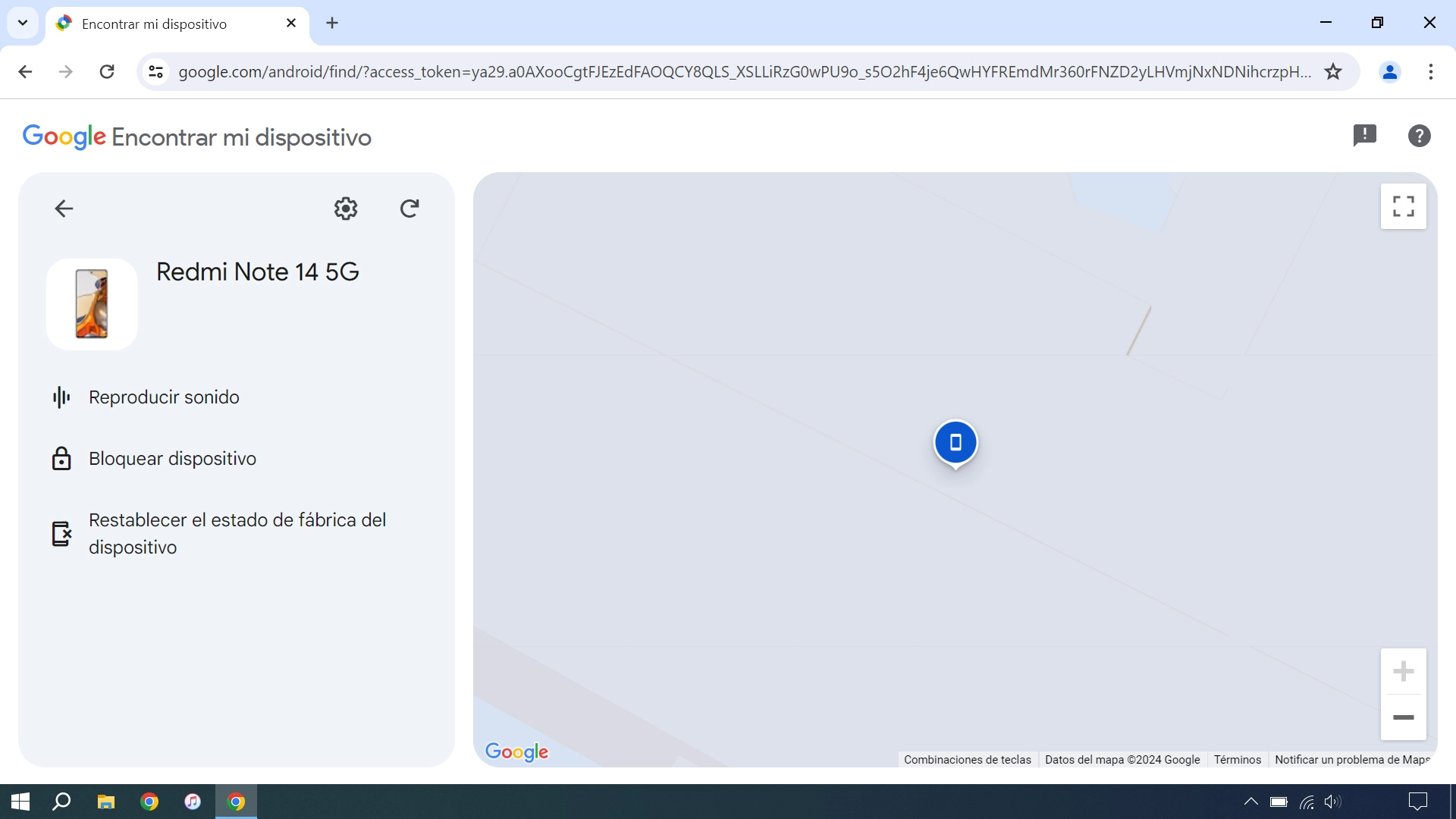 La última posición del teléfono se visualiza en el mapa.