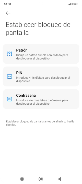 Pulsa el código de seguridad deseado.