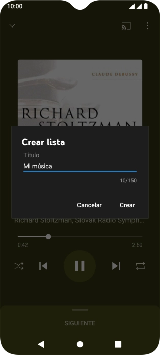 Introduce el nombre deseado de la lista de reproducción y pulsa Crear.