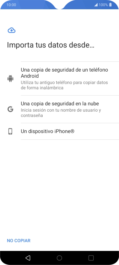 Pulsa la opción deseada y sigue las indicaciones de la pantalla para transferir contenido desde el otro teléfono y finalizar la activación de tu teléfono.