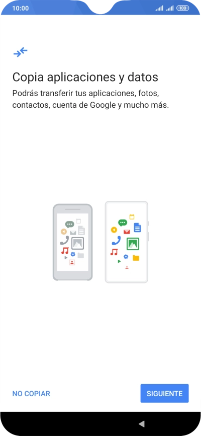Puedes transferir el contenido de otro teléfono cuando activas tu teléfono por primera vez y cuando lo has restablecido. Cuando aparezca en la pantalla del teléfono esta imagen, ya está listo para la transmisión del contenido del otro teléfono.