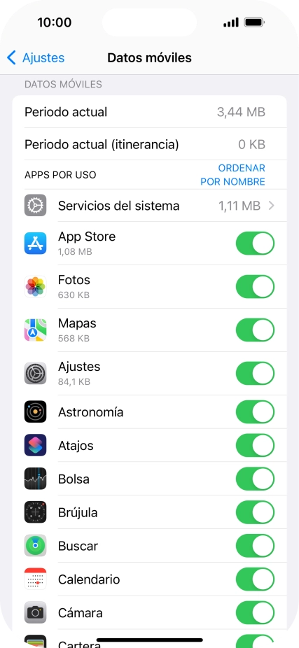 El consumo de datos por cada aplicación aparece bajo el nombre de la aplicación.