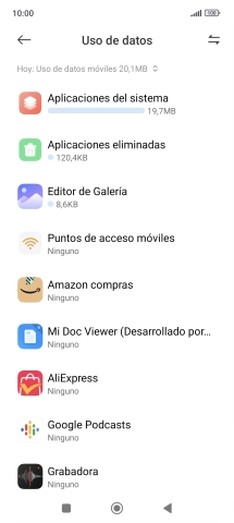 El consumo de datos por cada aplicación aparece bajo el nombre de la aplicación.